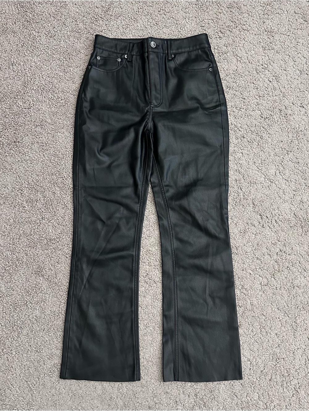 Zara Black Faux Leather Cropped Boot Pants Womens 2